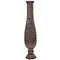 Antique Decorative Hand Curved Brown Mango Wood Floor Flower Vase Trumpet Design with Unique Textured Pattern, 36 Inch